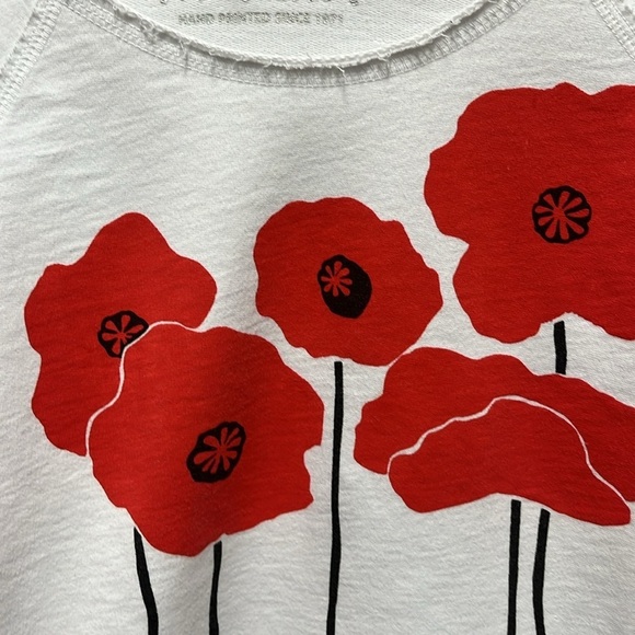 Marushka Handpainted Poppies' Ladies' Crew Fleece Raw-Edge Pullover - Small - Picture 4 of 6